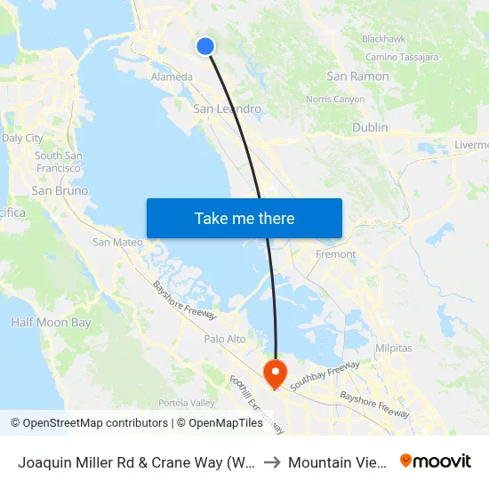 Joaquin Miller Rd & Crane Way (West Jctn) to Mountain View, CA map