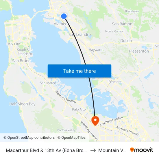 Macarthur Blvd & 13th Av (Edna Brewer Middle Sch.) to Mountain View, CA map