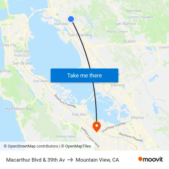 Macarthur Blvd & 39th Av to Mountain View, CA map