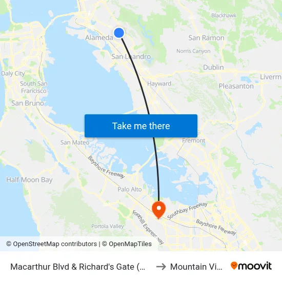 Macarthur Blvd & Richard's Gate (Mills College) to Mountain View, CA map