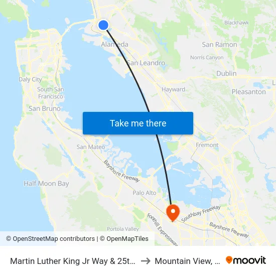 Martin Luther King Jr Way & 25th St to Mountain View, CA map