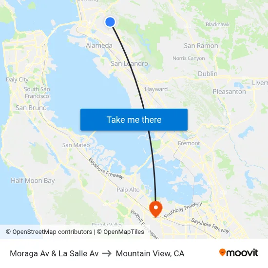 Moraga Av & La Salle Av to Mountain View, CA map
