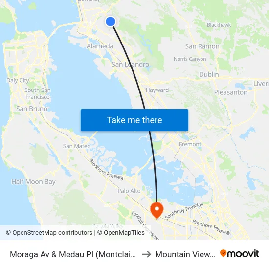 Moraga Av & Medau Pl (Montclair Park) to Mountain View, CA map
