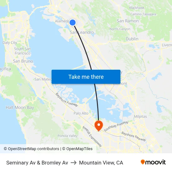 Seminary Av & Bromley Av to Mountain View, CA map