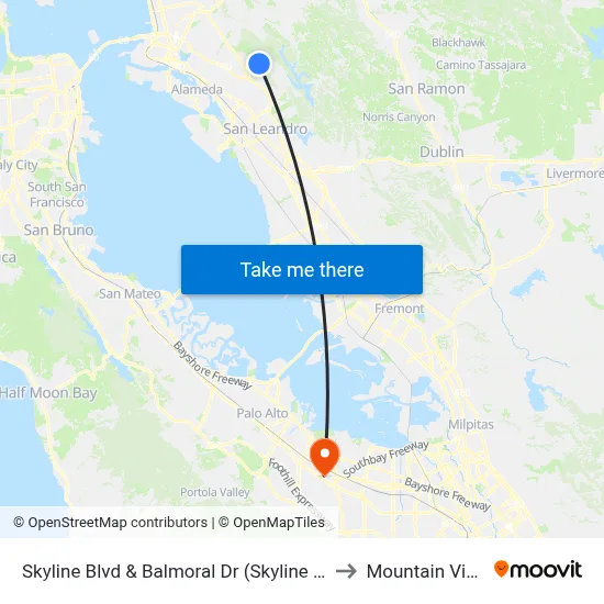 Skyline Blvd & Balmoral Dr (Skyline High School) to Mountain View, CA map