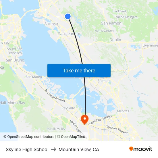 Skyline High School to Mountain View, CA map