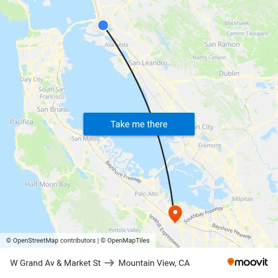 W Grand Av & Market St to Mountain View, CA map