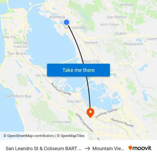 San Leandro St & Coliseum BART Walkway to Mountain View, CA map