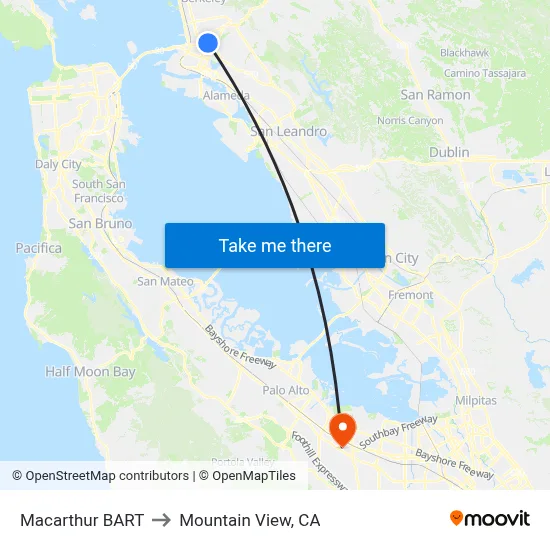 Macarthur BART to Mountain View, CA map