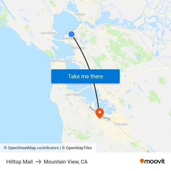 Hilltop Mall to Mountain View, CA map