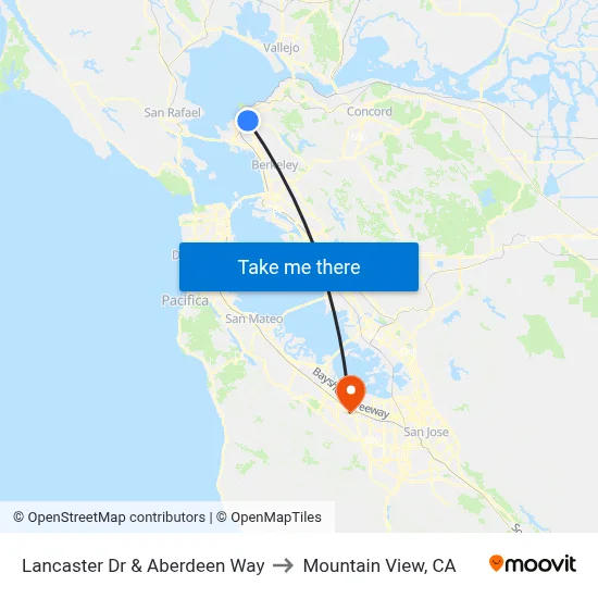 Lancaster Dr & Aberdeen Way to Mountain View, CA map
