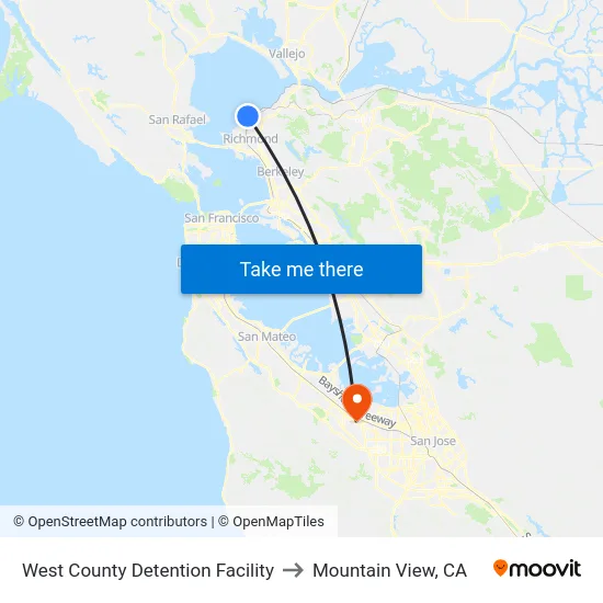 West County Detention Facility to Mountain View, CA map