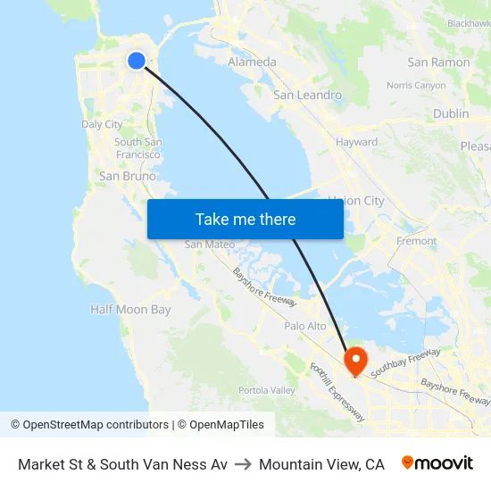 Market St & South Van Ness Av to Mountain View, CA map