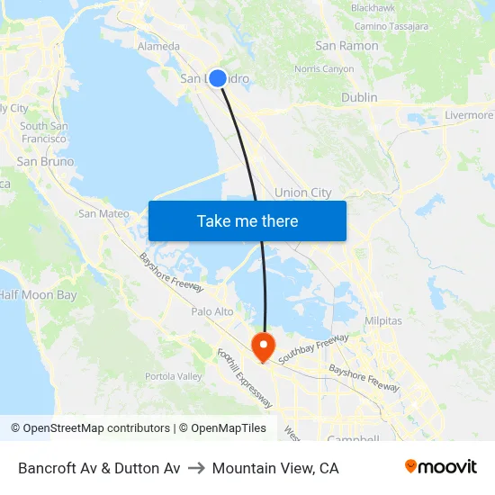 Bancroft Av & Dutton Av to Mountain View, CA map