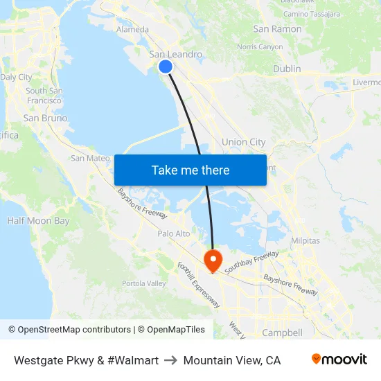 Westgate Pkwy & #Walmart to Mountain View, CA map