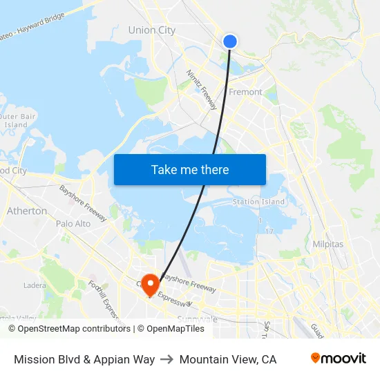 Mission Blvd & Appian Way to Mountain View, CA map
