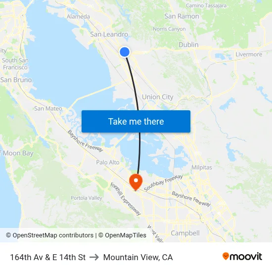 164th Av & E 14th St to Mountain View, CA map