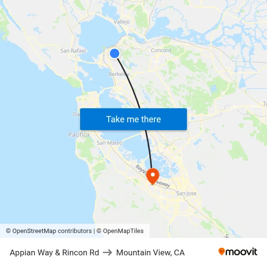 Appian Way & Rincon Rd to Mountain View, CA map
