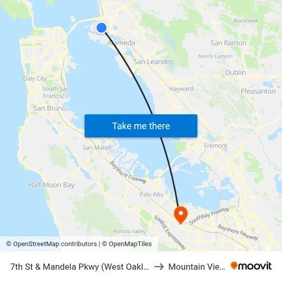 7th St & Mandela Pkwy (West Oakland BART) to Mountain View, CA map