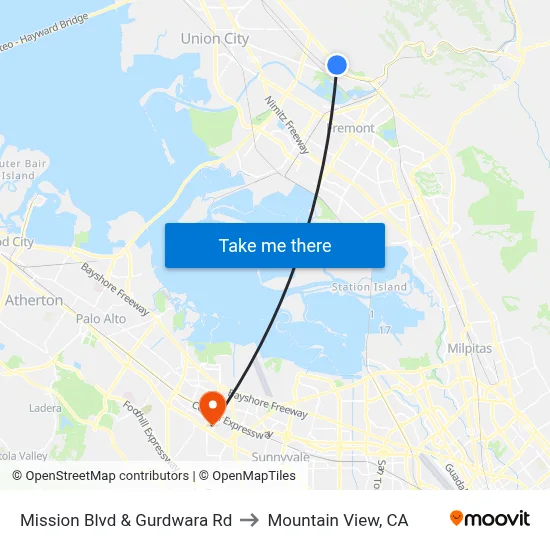 Mission Blvd & Gurdwara Rd to Mountain View, CA map