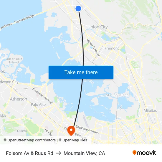 Folsom Av & Ruus Rd to Mountain View, CA map
