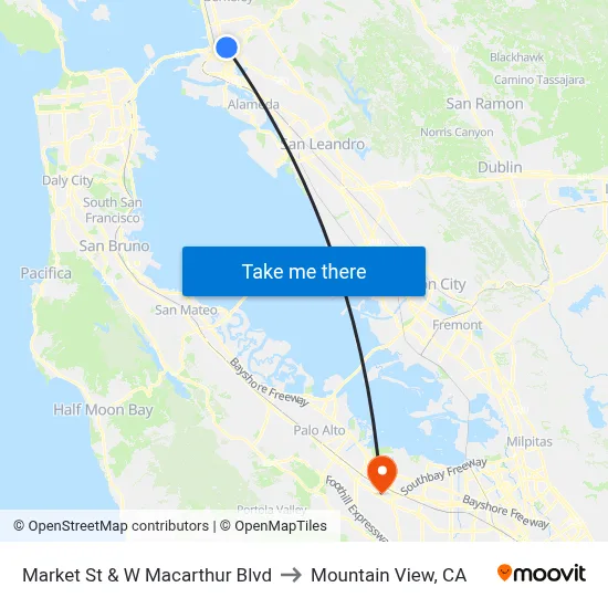 Market St & W Macarthur Blvd to Mountain View, CA map