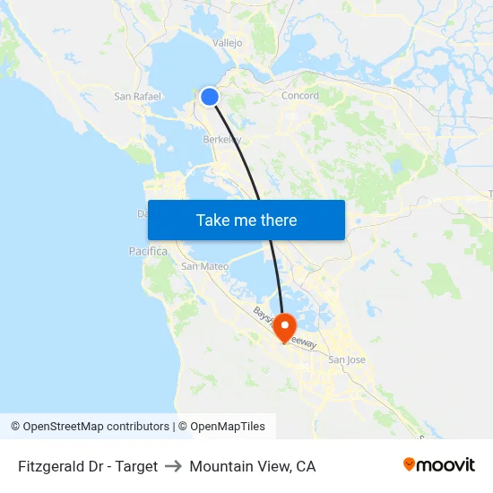 Fitzgerald Dr - Target to Mountain View, CA map