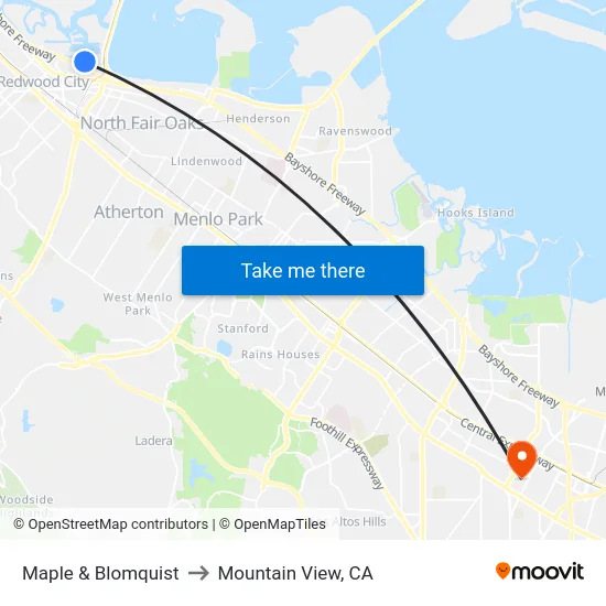 Maple & Blomquist to Mountain View, CA map