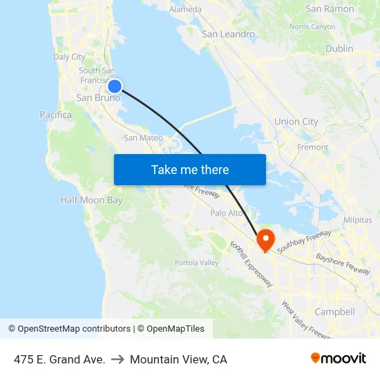 475 E. Grand Ave. to Mountain View, CA map