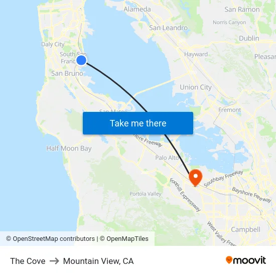 The Cove to Mountain View, CA map