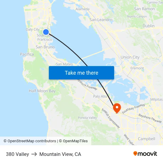380 Valley to Mountain View, CA map