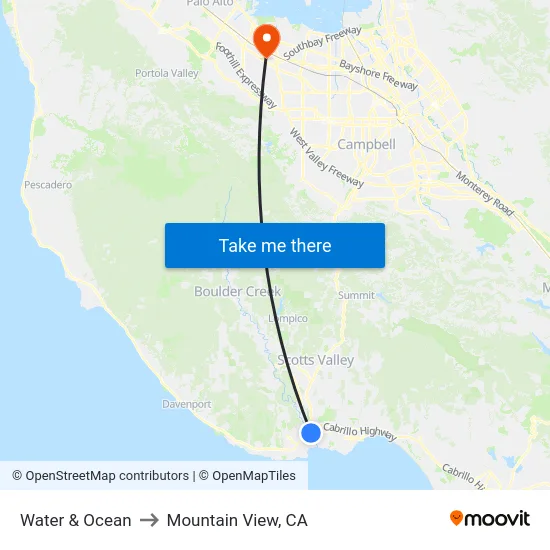 Water & Ocean to Mountain View, CA map