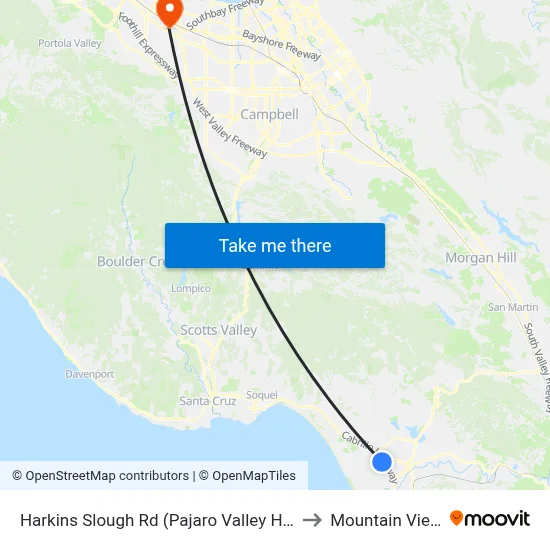 Harkins Slough Rd (Pajaro Valley High School) to Mountain View, CA map