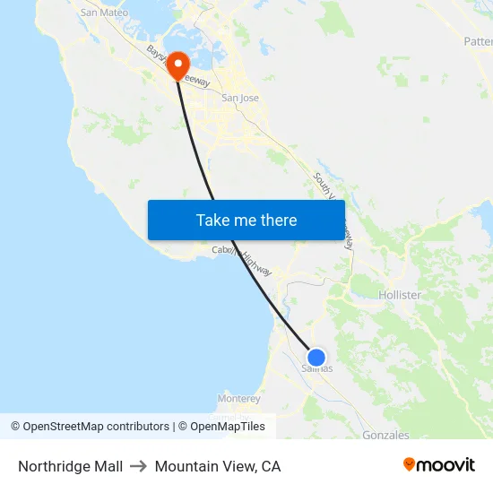 Northridge Mall to Mountain View, CA map
