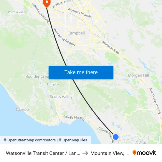 Watsonville Transit Center / Lane 2 to Mountain View, CA map