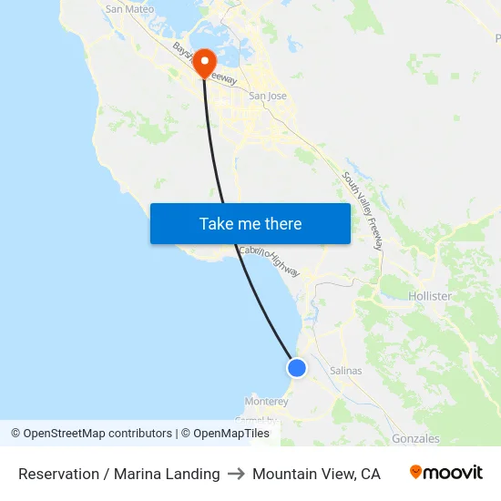 Reservation /  Marina Landing to Mountain View, CA map