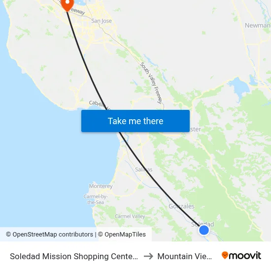 Soledad Mission Shopping Center (East) to Mountain View, CA map