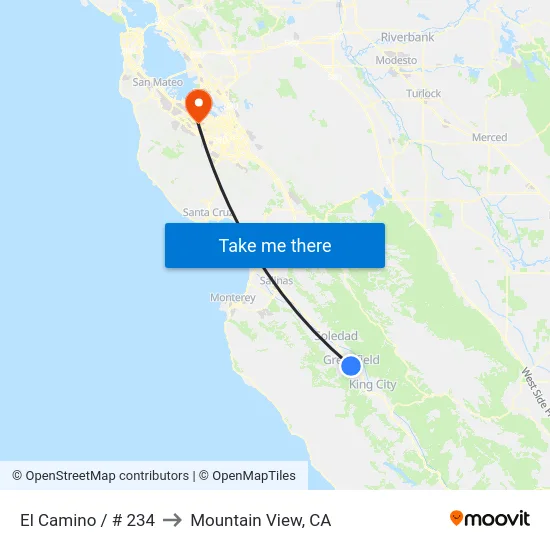 El Camino / # 234 to Mountain View, CA map