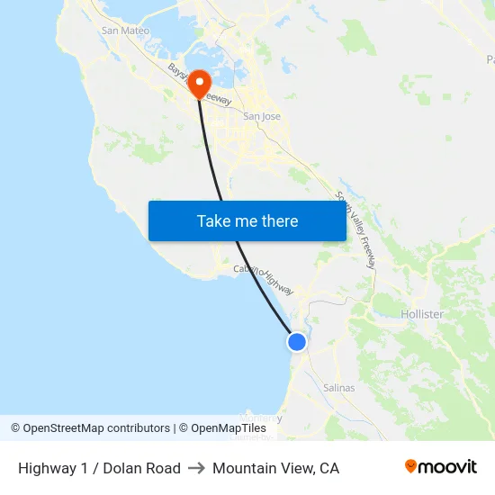 Highway 1 /  Dolan Road to Mountain View, CA map