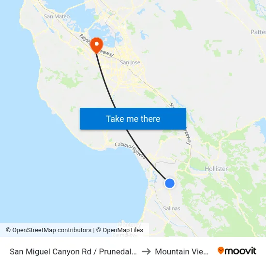 San Miguel Canyon Rd /  Prunedale North to Mountain View, CA map