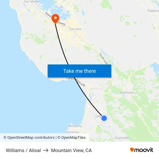 Williams /  Alisal to Mountain View, CA map