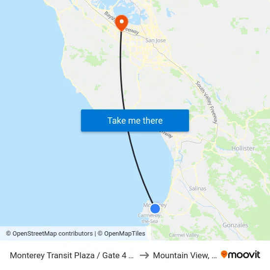 Monterey Transit Plaza / Gate 4 Tyler to Mountain View, CA map