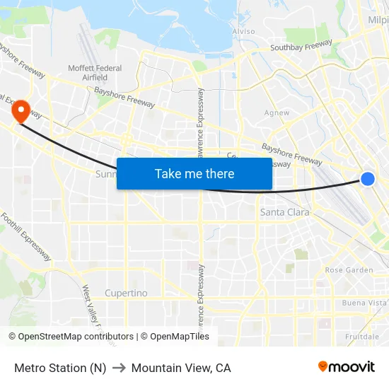 Metro Station (N) to Mountain View, CA map