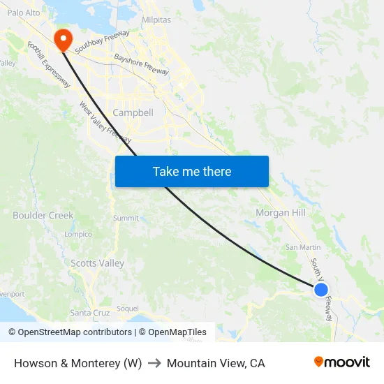 Howson & Monterey (W) to Mountain View, CA map