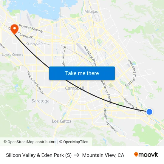 Silicon Valley & Eden Park (S) to Mountain View, CA map