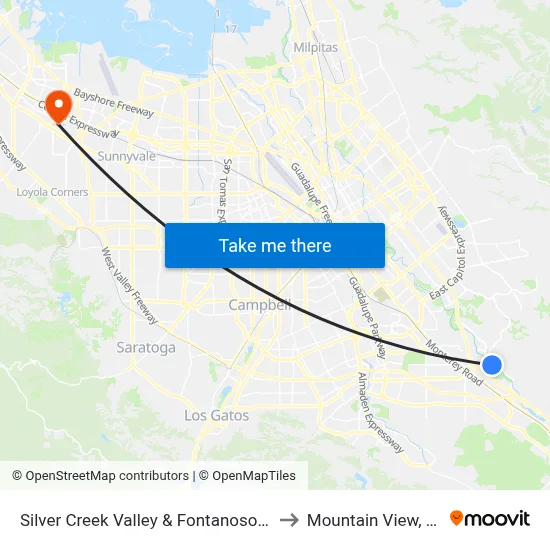 Silver Creek Valley & Fontanoso (E) to Mountain View, CA map