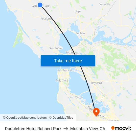 Doubletree Hotel Rohnert Park to Mountain View, CA map