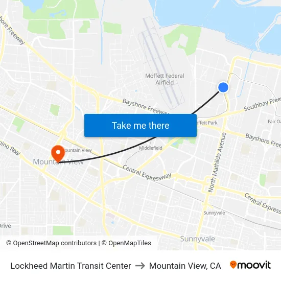 Lockheed Martin Transit Center to Mountain View, CA map