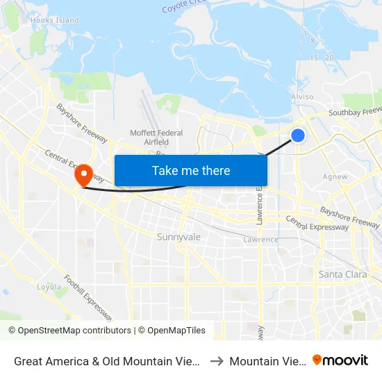 Great America & Old Mountain View-Alviso (N) to Mountain View, CA map