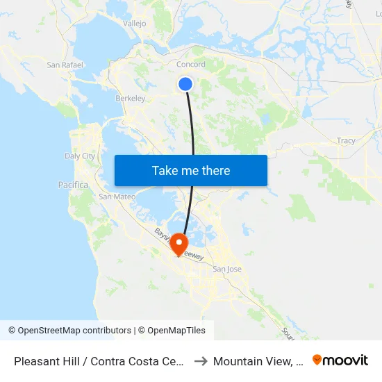 Pleasant Hill / Contra Costa Centre to Mountain View, CA map